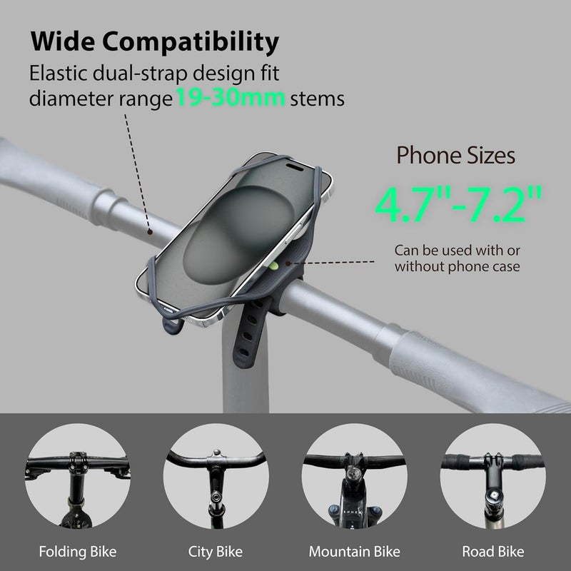 BONE COLLECTION Bone Bike Tie 4 Pro Max, Mountain Bike Phone Mount for Stem & T/U-Shaped Handlebars, Scratch-Free & Shock-Absorbing Silicone Dual-Strap, MTB Cycling Phone Holder for Most Smartphones - Image 2